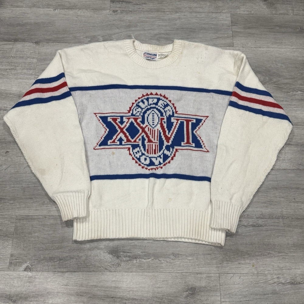 1992 Vintage Cliff Engle Super Bowl XXVI Knit Sweater Size Large Redskins Bills